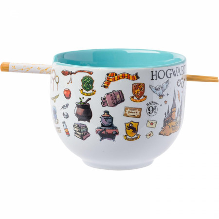Harry Potter Hogwarts Icon Collage Ramen Bowl with Chopsticks